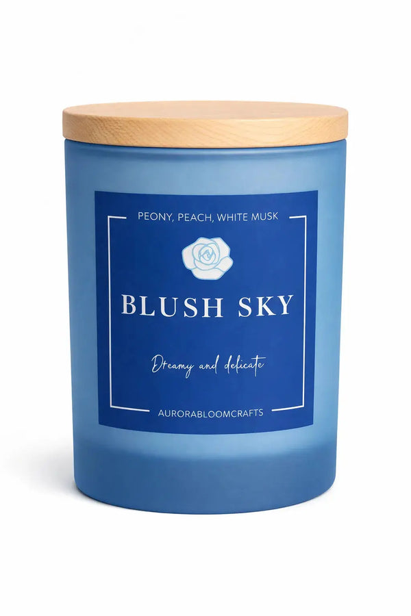 Blush Sky Luxury Scented Candle | Hand-Poured Soy Wax with Wooden Lid - Aurora Bloom Crafts