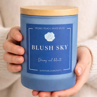 Blush Sky Luxury Scented Candle | Hand-Poured Soy Wax with Wooden Lid - Aurora Bloom Crafts