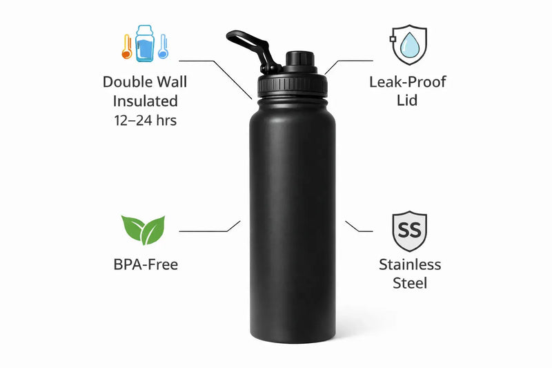 Stainless Steel Insulated Water Bottle 1000ml | Leak-Proof & BPA-Free - Aurora Bloom Crafts