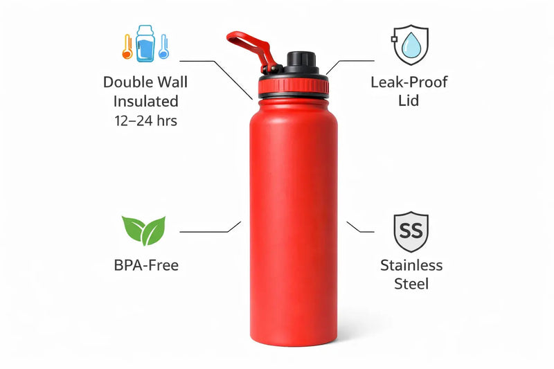 Stainless Steel Insulated Water Bottle 1000ml | Leak-Proof & BPA-Free - Aurora Bloom Crafts