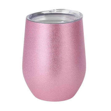 Glitter Pink Stemless Insulated Stainless Steel Mug – Travel-Friendly, Spill-Resistant, 12oz Tumbler