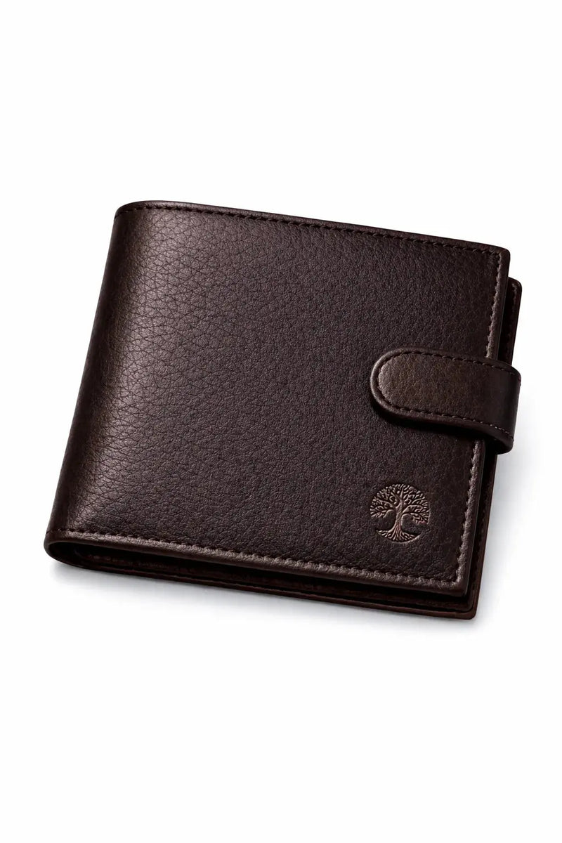 Men’s Leather Wallet | Slim Bifold with ID Window – Tree of Life - Aurora Bloom Crafts