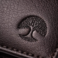Men’s Leather Wallet | Slim Bifold with ID Window – Tree of Life - Aurora Bloom Crafts