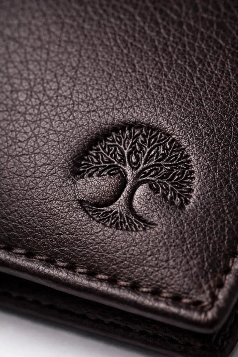 Men’s Leather Wallet | Slim Bifold with ID Window – Tree of Life - Aurora Bloom Crafts