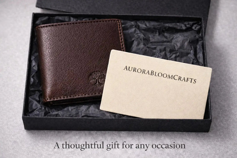 Men’s Leather Wallet | Slim Bifold with ID Window – Tree of Life - Aurora Bloom Crafts