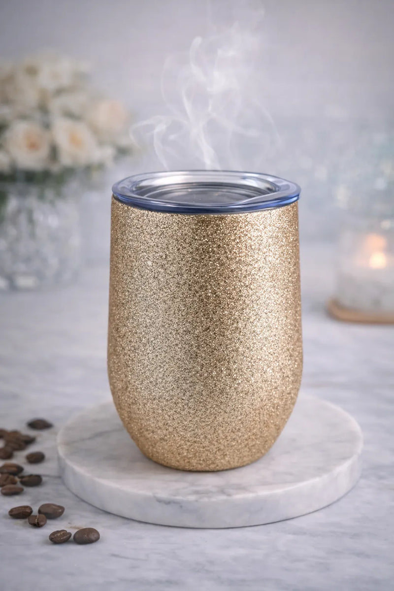Sparkle Insulated Wine Tumbler – Glitter Stainless Steel Cup with Lid (12oz)