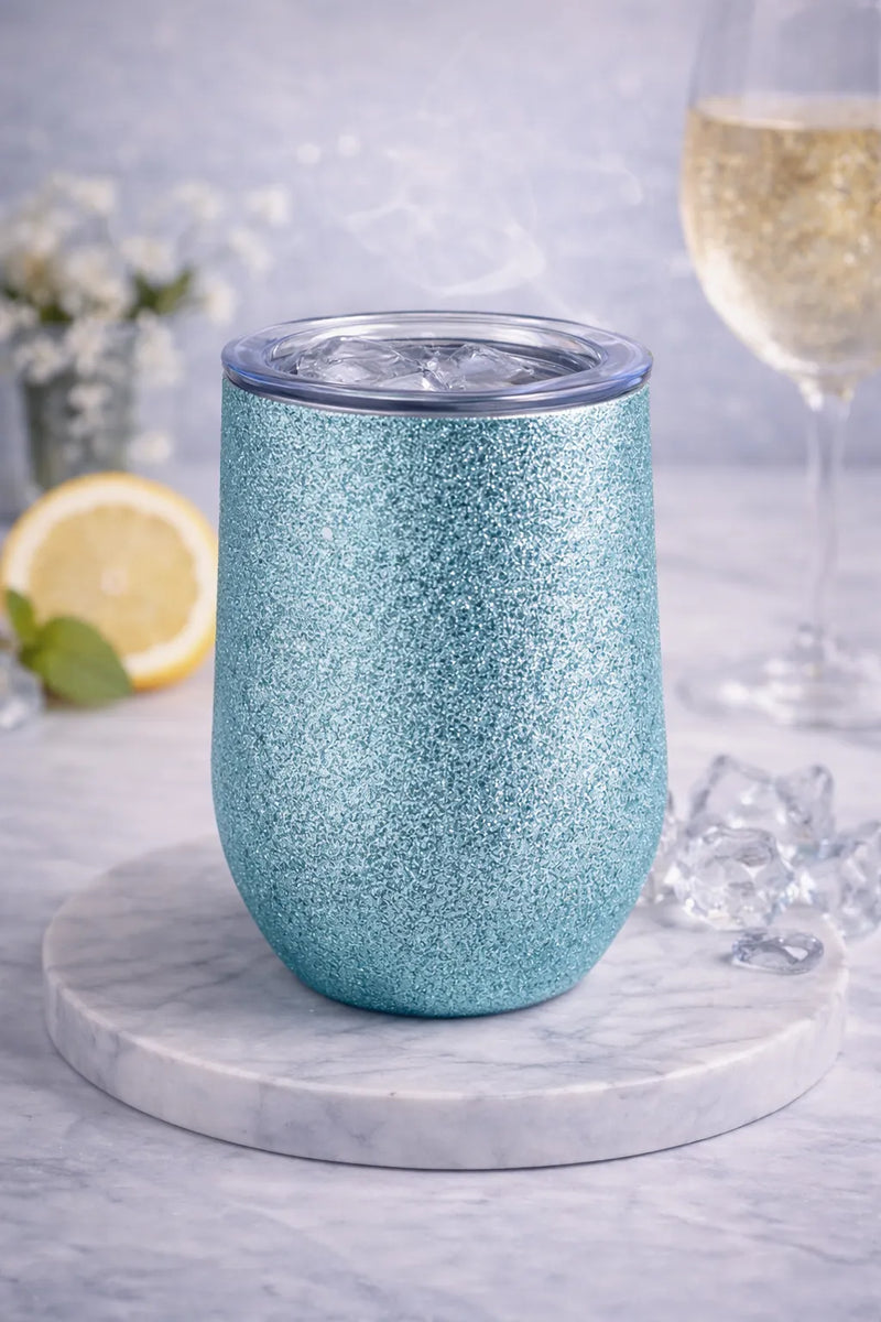 Sparkle Insulated Wine Tumbler – Glitter Stainless Steel Cup with Lid (12oz)