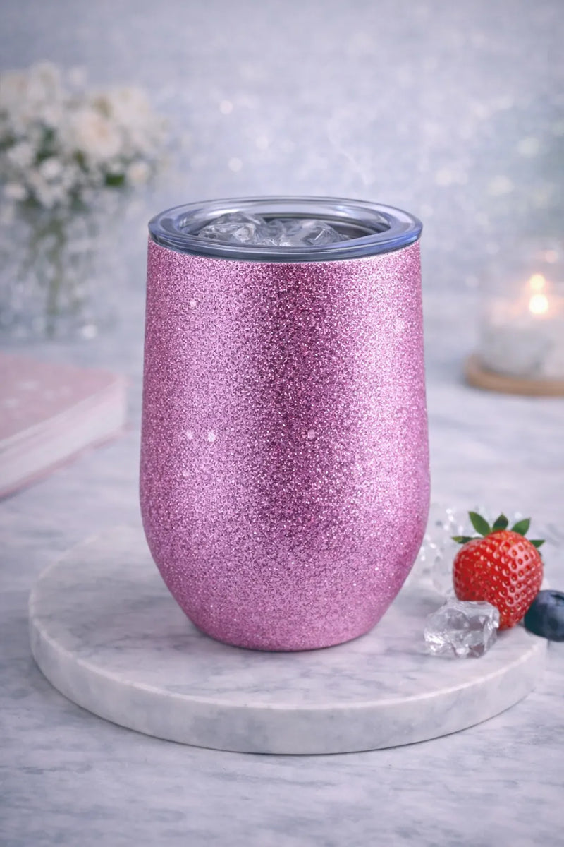 Sparkle Insulated Wine Tumbler – Glitter Stainless Steel Cup with Lid (12oz)