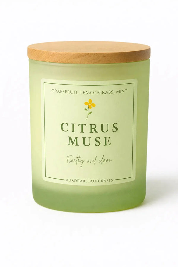 Citrus Muse Luxury Scented Candle | Hand-Poured Soy Wax with Wooden Lid - Aurora Bloom Crafts