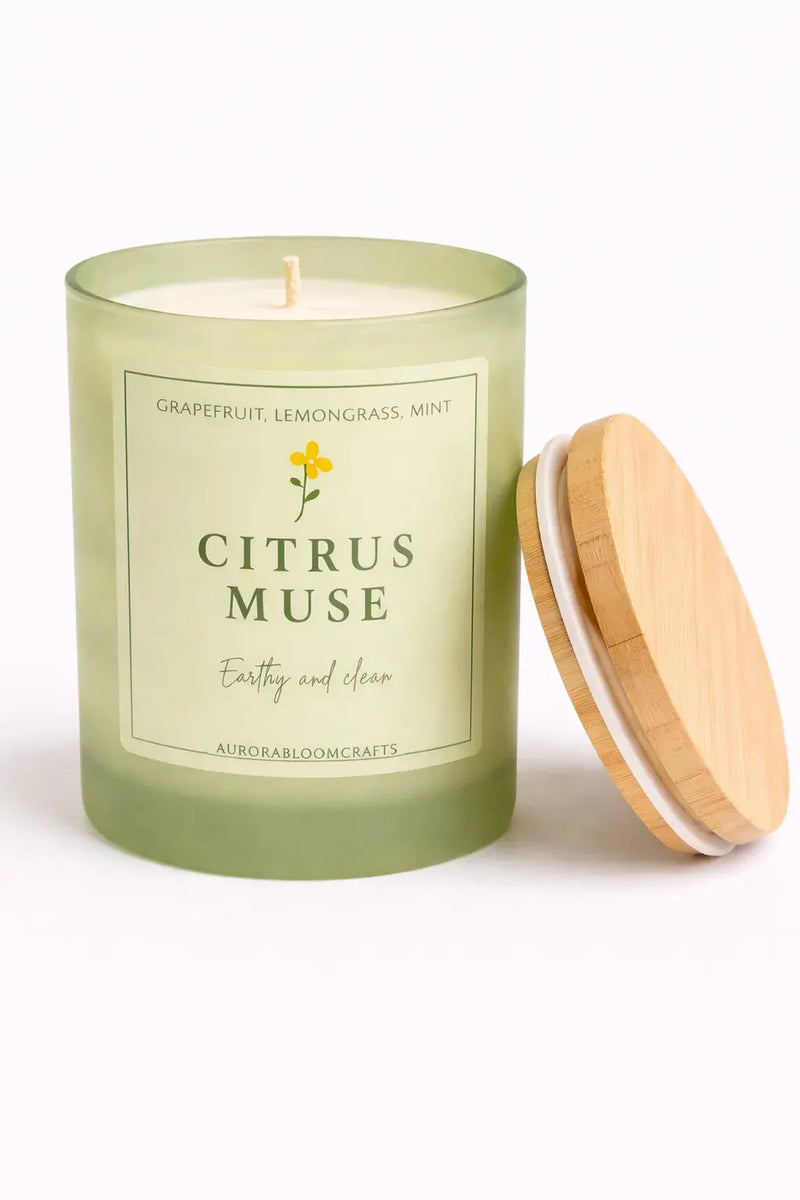 Citrus Muse Luxury Scented Candle | Hand-Poured Soy Wax with Wooden Lid - Aurora Bloom Crafts