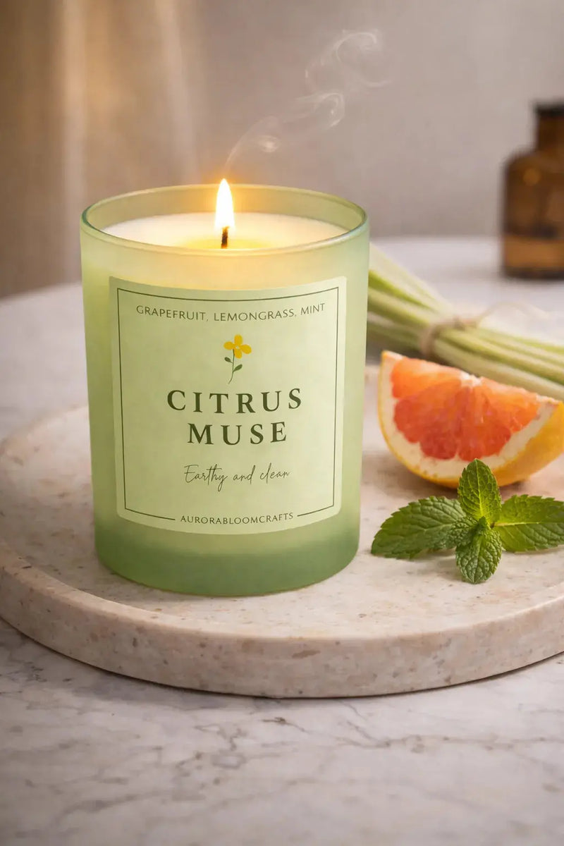 Citrus Muse Luxury Scented Candle | Hand-Poured Soy Wax with Wooden Lid - Aurora Bloom Crafts