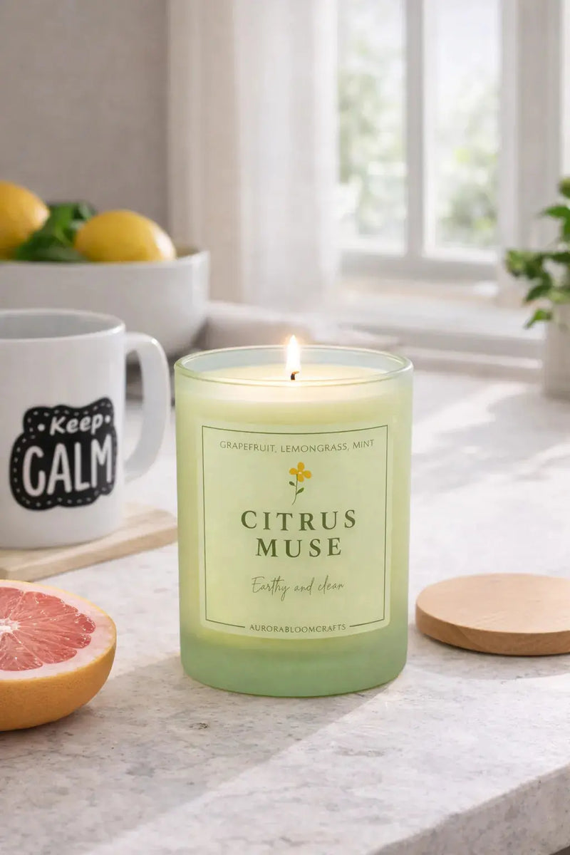 Citrus Muse Luxury Scented Candle | Hand-Poured Soy Wax with Wooden Lid - Aurora Bloom Crafts
