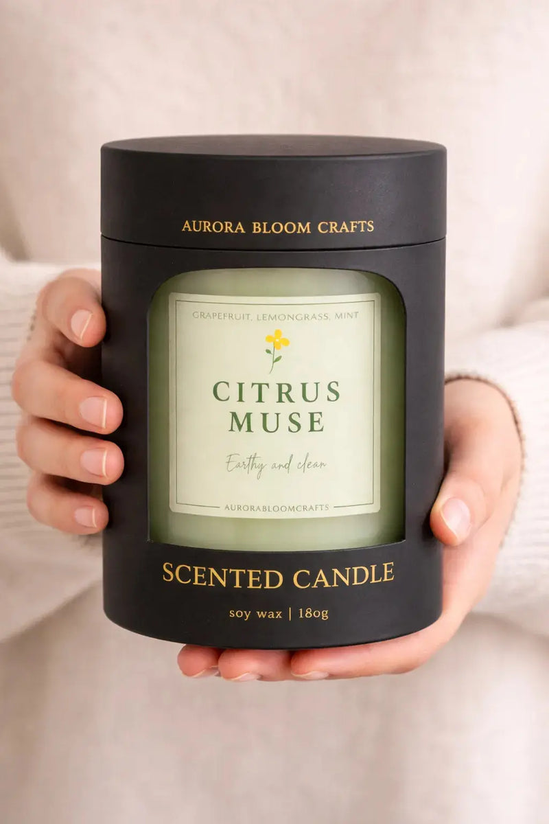 Citrus Muse Luxury Scented Candle | Hand-Poured Soy Wax with Wooden Lid - Aurora Bloom Crafts