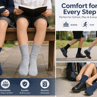 Kids School Socks 3 Pair Pack – Soft, Durable & Reinforced Crew Socks (Navy, Black & Grey)