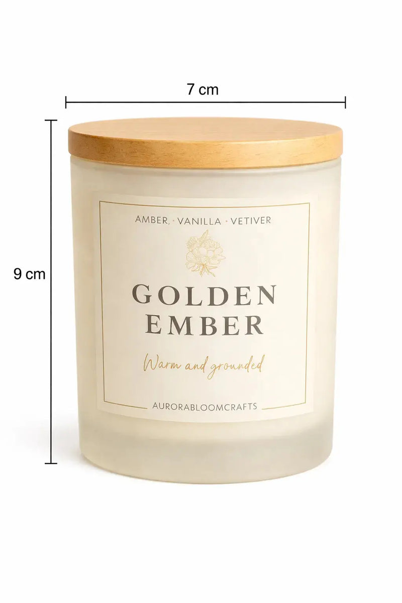 Golden Ember Luxury Scented Candle | Hand-Poured Soy Wax with Wooden Lid - Aurora Bloom Crafts
