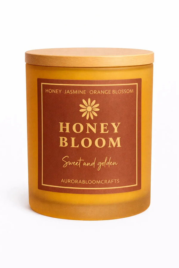 Honey Bloom Luxury Scented Candle | Hand-Poured Soy Wax with Wooden Lid - Aurora Bloom Crafts