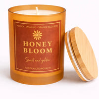 Honey Bloom Luxury Scented Candle | Hand-Poured Soy Wax with Wooden Lid - Aurora Bloom Crafts
