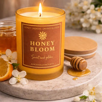 Honey Bloom Luxury Scented Candle | Hand-Poured Soy Wax with Wooden Lid - Aurora Bloom Crafts