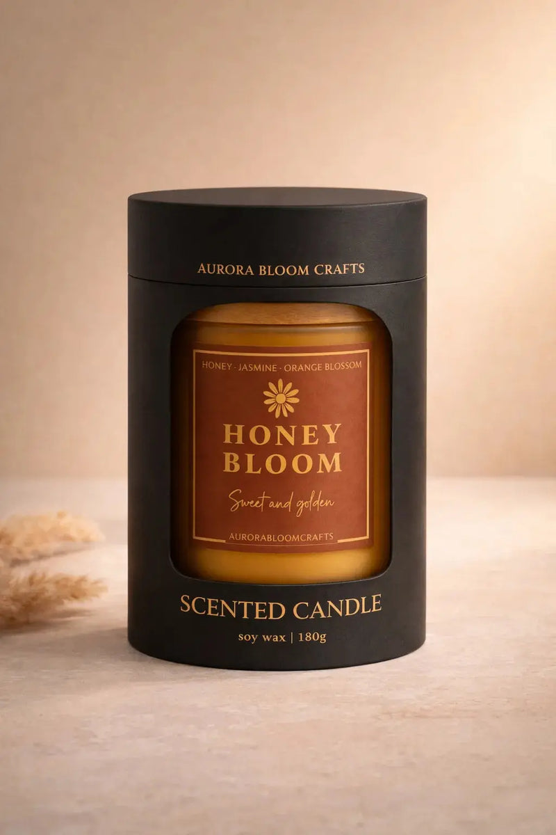 Honey Bloom Luxury Scented Candle | Hand-Poured Soy Wax with Wooden Lid - Aurora Bloom Crafts