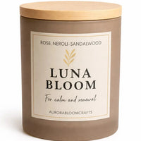 Luna Bloom Luxury Scented Candle | Hand-Poured Soy Wax with Wooden Lid - Aurora Bloom Crafts