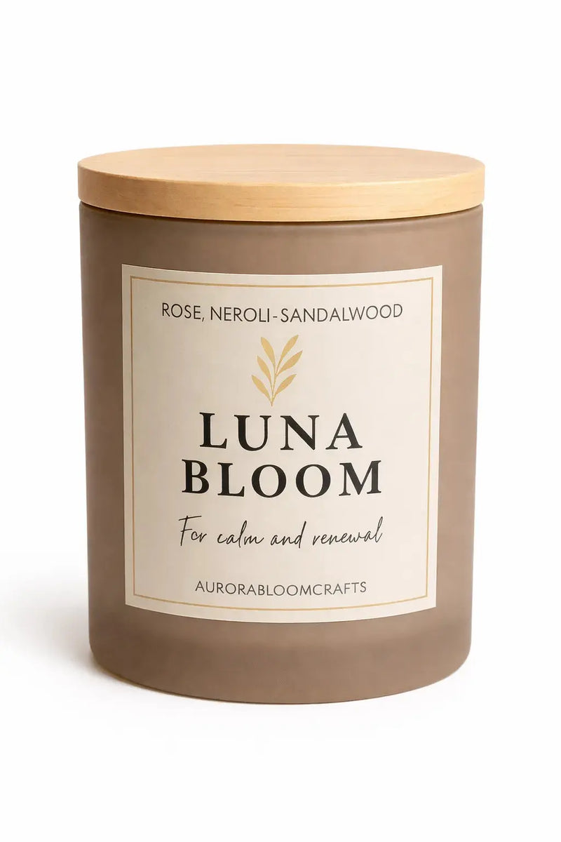 Luna Bloom Luxury Scented Candle | Hand-Poured Soy Wax with Wooden Lid - Aurora Bloom Crafts