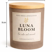 Luna Bloom Luxury Scented Candle | Hand-Poured Soy Wax with Wooden Lid - Aurora Bloom Crafts