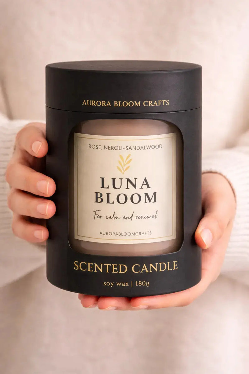 Luna Bloom Luxury Scented Candle | Hand-Poured Soy Wax with Wooden Lid - Aurora Bloom Crafts