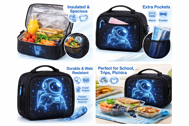 Astronaut Insulated Lunch Bag – Back to School (Blue / Green / Pink) - Aurora Bloom Crafts