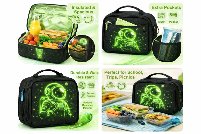 Astronaut Insulated Lunch Bag – Back to School (Blue / Green / Pink) - Aurora Bloom Crafts