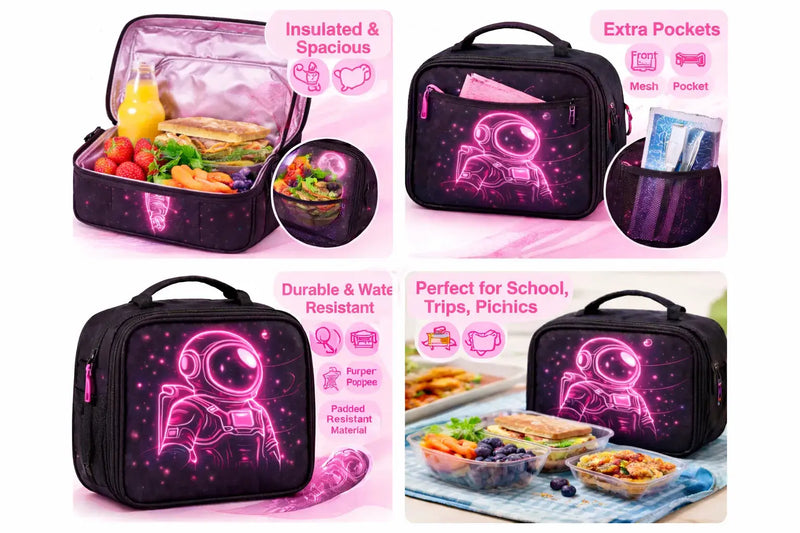 Astronaut Insulated Lunch Bag – Back to School (Blue / Green / Pink) - Aurora Bloom Crafts