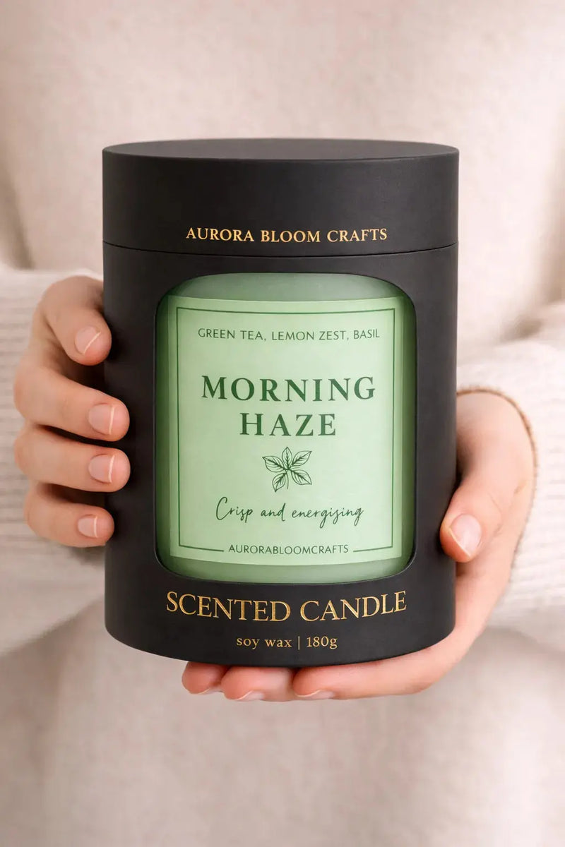 Morning Haze Luxury Scented Candle | Hand-Poured Soy Wax with Wooden Lid - Aurora Bloom Crafts