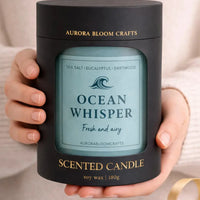 Ocean Whisper Luxury Scented Candle | Hand-Poured Soy Wax with Wooden Lid - Aurora Bloom Crafts