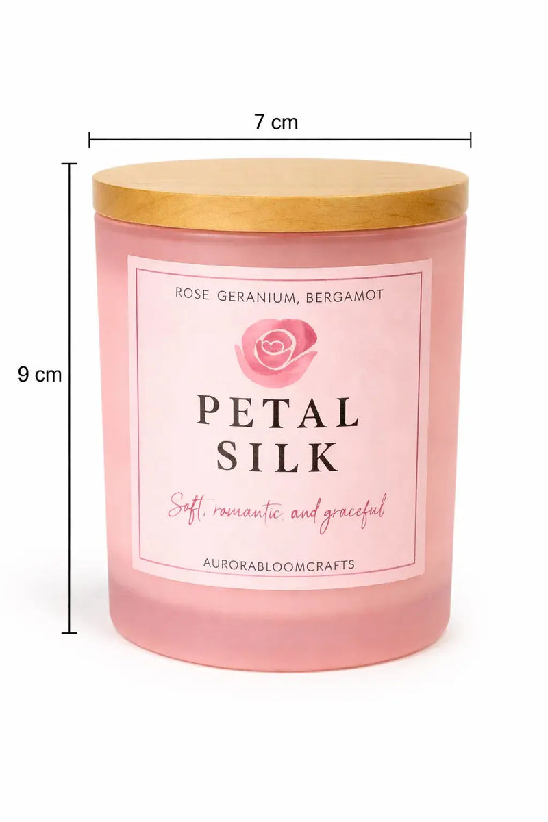 Petal Silk Luxury Scented Candle | Hand-Poured Soy Wax with Wooden Lid - Aurora Bloom Crafts