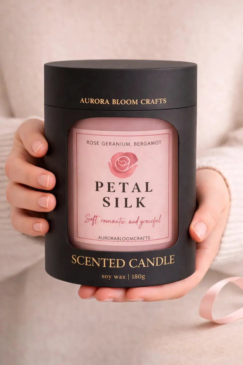 Petal Silk Luxury Scented Candle | Hand-Poured Soy Wax with Wooden Lid - Aurora Bloom Crafts