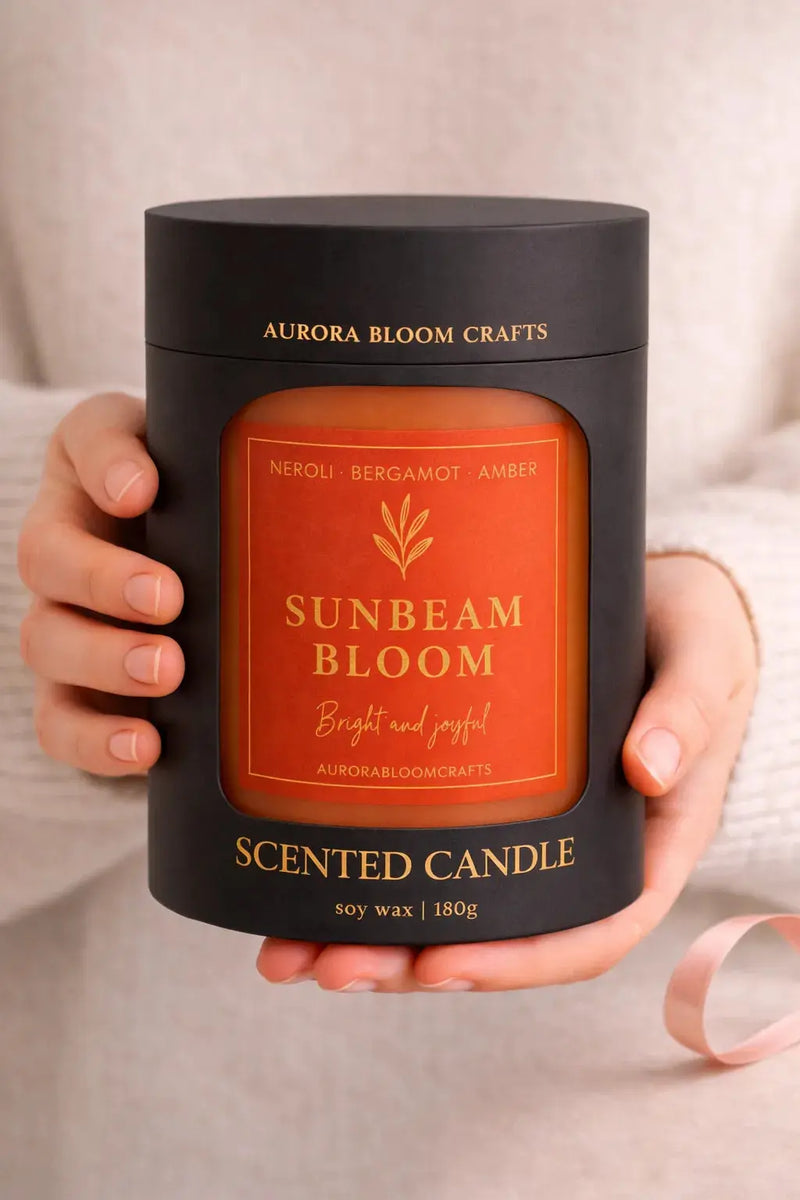 Sunbeam Bloom Luxury Scented Candle | Hand-Poured Soy Wax with Wooden Lid - Aurora Bloom Crafts