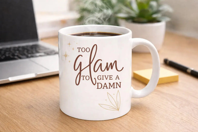 Too Glam to Give a Damn funny quote ceramic coffee mug 11oz