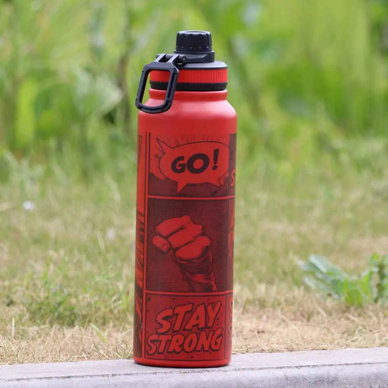 Superwoman Comic Water Bottle – 1L Stainless Steel, Motivational "Stay Strong" Design, BPA-Free, Leakproof, Red Matte Finish – Insulated Sport Bottle for Women, Gym, Fitness & Everyday Use