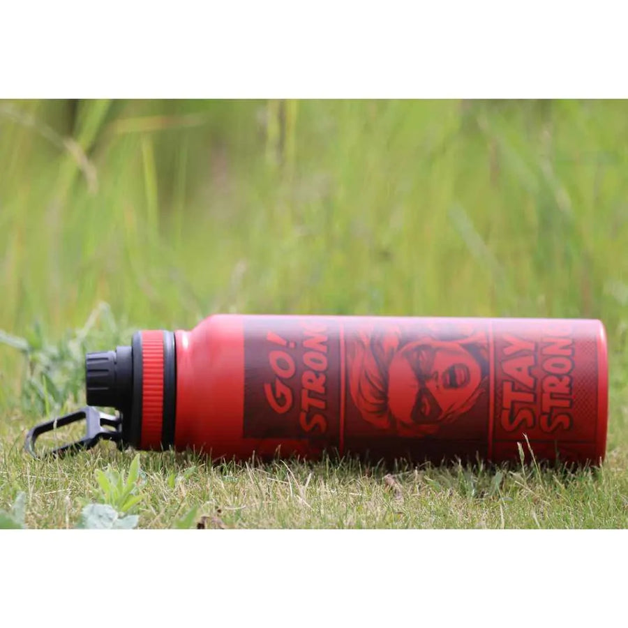 Superwoman Comic Water Bottle – 1L Stainless Steel, Motivational "Stay Strong" Design, BPA-Free, Leakproof, Red Matte Finish – Insulated Sport Bottle for Women, Gym, Fitness & Everyday Use