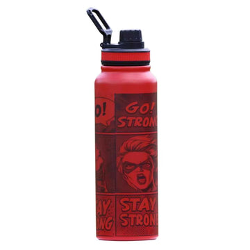 Superwoman Comic Water Bottle – 1L Stainless Steel, Motivational "Stay Strong" Design, BPA-Free, Leakproof, Red Matte Finish – Insulated Sport Bottle for Women, Gym, Fitness & Everyday Use