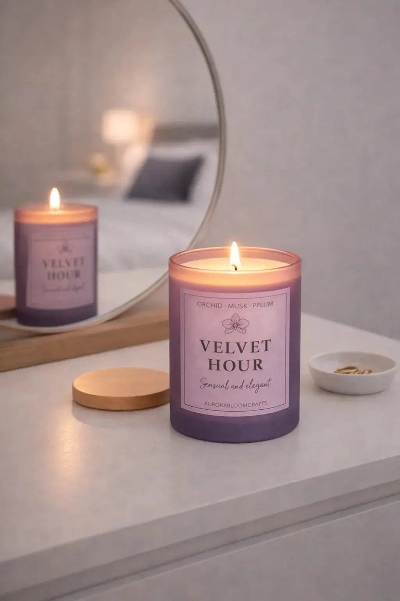 Velvet Hour Luxury Scented Candle | Hand-Poured Soy Wax with Wooden Lid - Aurora Bloom Crafts