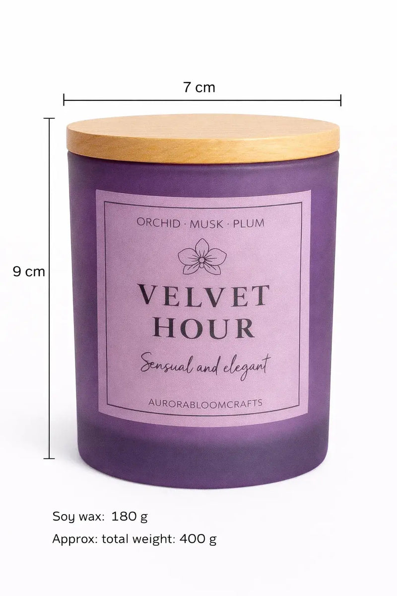 Velvet Hour Luxury Scented Candle | Hand-Poured Soy Wax with Wooden Lid - Aurora Bloom Crafts