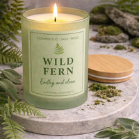 Wild Fern Luxury Scented Candle | Hand-Poured Soy Wax with Wooden Lid - Aurora Bloom Crafts