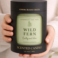 Wild Fern Luxury Scented Candle | Hand-Poured Soy Wax with Wooden Lid - Aurora Bloom Crafts