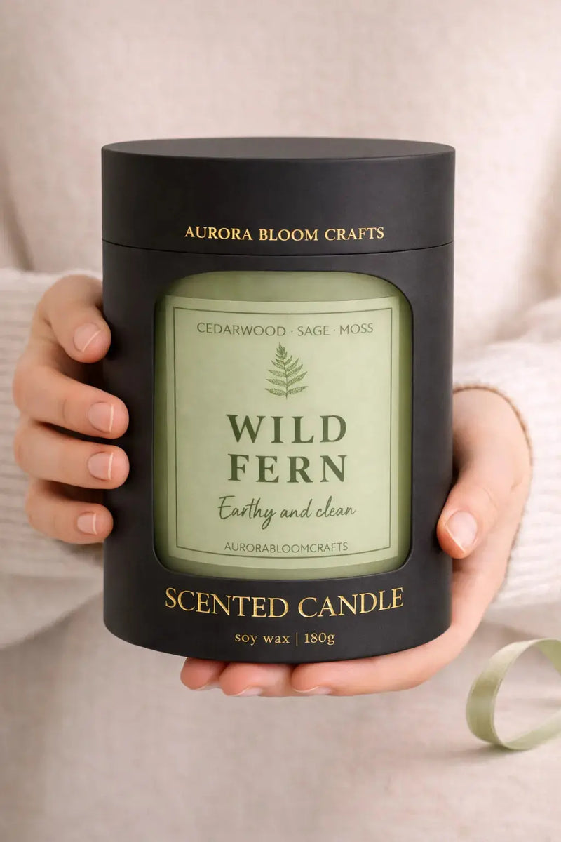 Wild Fern Luxury Scented Candle | Hand-Poured Soy Wax with Wooden Lid - Aurora Bloom Crafts