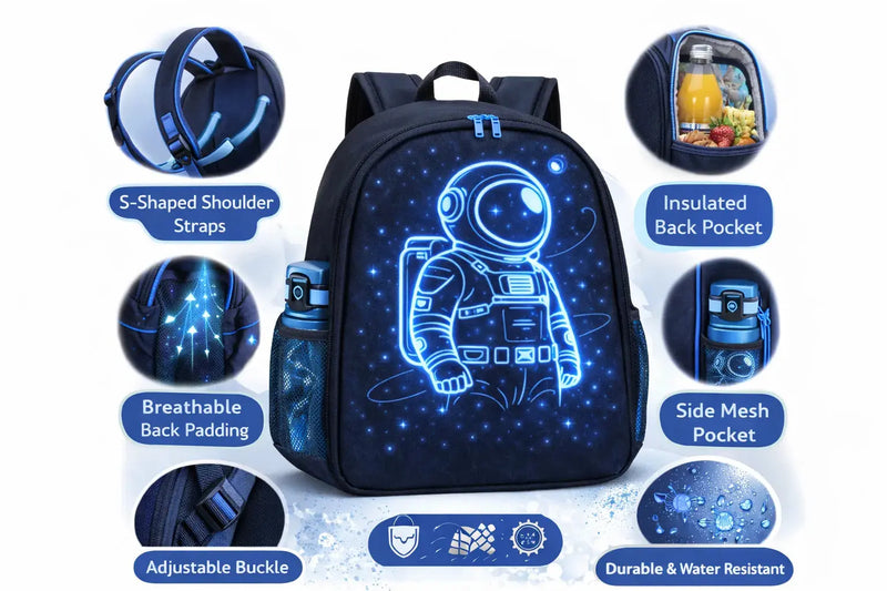 AuroraBloomCraft Astronaut Backpack – Back to School (Blue / Green / Pink) - Aurora Bloom Crafts