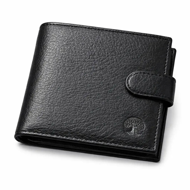 Men’s Leather Wallet | Slim Bifold with ID Window – Tree of Life - Aurora Bloom Crafts