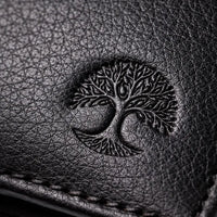 Men’s Leather Wallet | Slim Bifold with ID Window – Tree of Life - Aurora Bloom Crafts