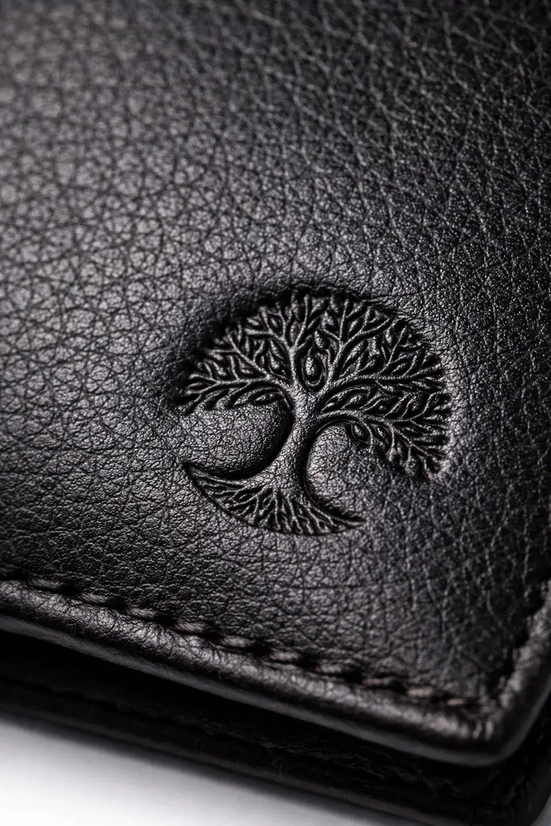 Men’s Leather Wallet | Slim Bifold with ID Window – Tree of Life - Aurora Bloom Crafts