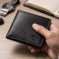 Men’s Leather Wallet | Slim Bifold with ID Window – Tree of Life - Aurora Bloom Crafts