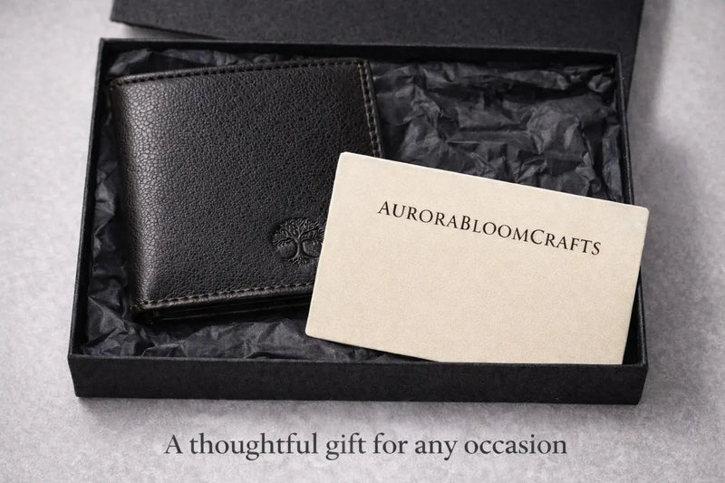 Men’s Leather Wallet | Slim Bifold with ID Window – Tree of Life - Aurora Bloom Crafts